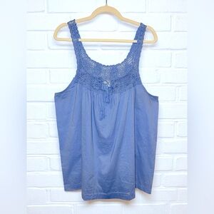 Merona Periwinkle 100% Cotton Crochet Detail Tank‎ Top size XXL EUC